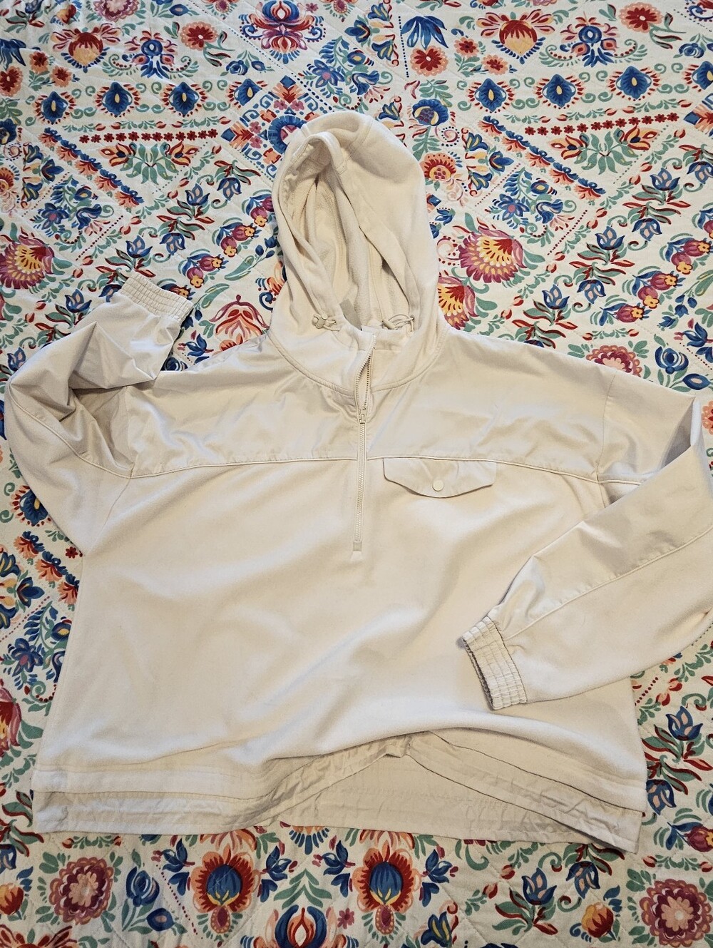 Athleta Zion Micro Fleece Half Zip Hooded Pullover Jacket Cream White Medium Euc